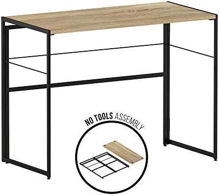 Furinno Riau No Tool/No Assembly/Folding Metal Frame Computer Desk, Sonoma Oak/Black - Image 4
