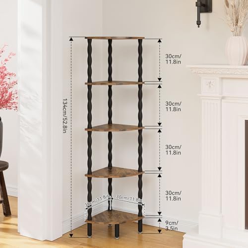 IBUYKE 5-Tier Corner Shelf for Small Space,Stylish Corner Bookshelf WBC020H - Image 3