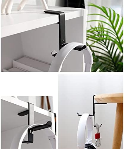 Headphone Stand Headphone Holder Headset Bracket Hanger Metal Wall Stand, Rotatable Double Clamp Hook for - Under Desk Space Save Mount(White) - Image 4
