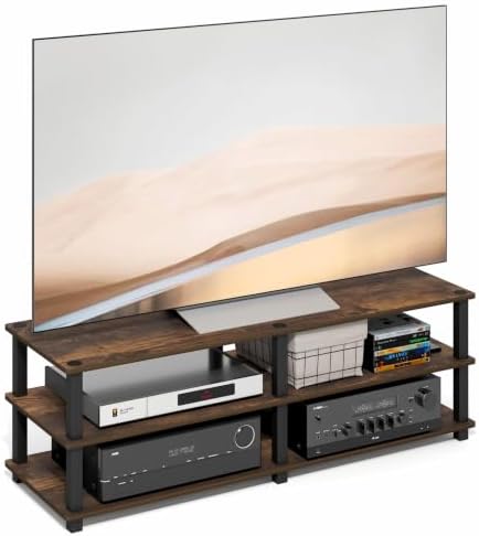 Furinno Turn-S-Tube Toolless Assembly 3-Tier TV Stand, Entertainment Center for TV up to 55 Inch, Wide Printer Stand with Storage Shelf, for Living Room, Bedroom, Amber Pine by Furinno-FitsYourSpaceFitsYourBudget