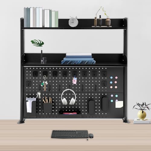 Desk Pegboard, Clamp On Desk Organizer Shelf, Desktop Bookshelf Storage Shelves, Privacy Panel for Home Office Dorm Gaming Desk, Carbon Steel, 39.4" x 37.4", Black - Image 2