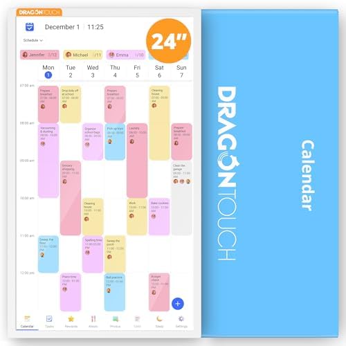 Dragon Touch 24 inch Digital Calendar Chore Chart – Interactive Touchscreen, Smart Family Planner, Hearth Display Desk Digital Calendar Best Gifts for Christmas, Wedding, Mom by DragonTouch