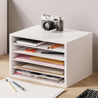 Ballucci 5 Tier Paper Organizer Letter Tray, Wood Desk File Organizer with Adjustable Shelves, Home Office School Letter/A4 Mail Sorter Magazine Holder - White - Image 2