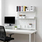 Clamp on Desk Organizer Shelf with Pegboard, Multipurpose Desktop Hutch Desk Bookshelf Desktop Bookcase Storage Rack Display Shelf for Home Office Dorm, Study Rooms, Bedrooms (White) - Image 2