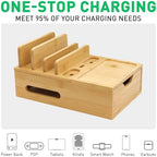 Bamboo Charging Station Organizer with Drawer & Tray, 5-Port USB Charger & 6 Cables, Magnetic Multi-Device Dock for Phones, Tablets, Smartwatches, Kindle, Home & Office - Image 3