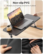 SAIJI PU Leather Laptop Bed Tray Table, Adjustable Laptop Stand with Removable Stopper, Portable Lap Desks with Foldable Legs, Notebook Stand Breakfast Reading Desk for Sofa Couch(Large, Black) - Image 2