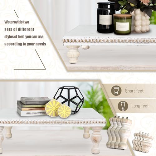 MAONAME Wood Display Riser Distressed, Vintage White Wooden Pedestal Stand - Image 5