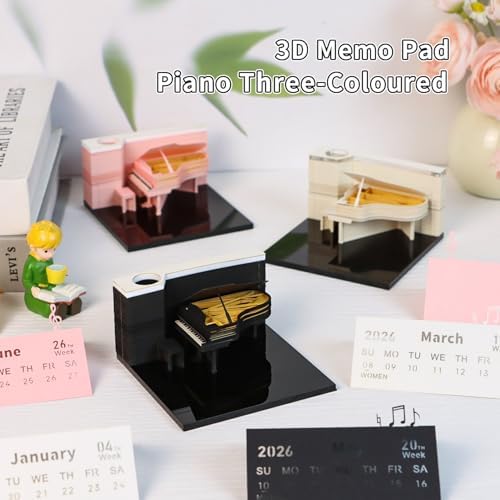 3D Memo Pad, 3D Calendar 2027, Time Piece Calendar, Tear-Off Calendars 2027, 3D Paper Carving Art Memo Pad, Art Carving Sticky Notes for Office Home Gifts Ornaments (Piano - Pink) - Image 2