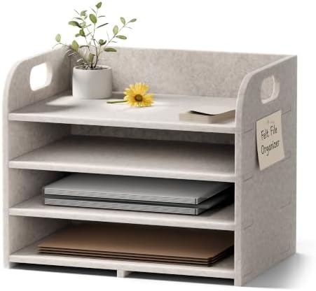 Fluxynara 4-Tier Felt File Organizer with Carry Handles, Oatmeal by FLUXYNARA