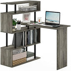 Furinno Classic Desk, 40" Wide L-Shape Gaming Desk, Computer Desk, Writing Desk with 5-Tier S-Shaped Side Shelves for Home Office, Study Room, Dorm, Bedroom, French Oak by Furinno-FitsYourSpaceFitsYourBudget