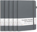 feela 5 Pack Journal Notebook Bulk for School, Hardcover Business Notebooks Classic Ruled Lined Journals with Pen Holder for Work Note Taking, with 5 Black Pens, 120 GSM, 5.1”x8.3”, A5, Gray by feela