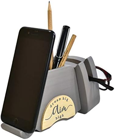 I'm Wood Multipurpose Eyeglass Phone Pen & Pencil Holder Stand Stationery Desk Organizer Accessories, For Home Office Desktop Decor Birthday Graduation Gifts “Dream Big Aim High” (Cat) - Image 2