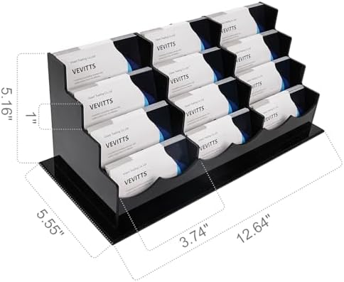 Vevitts Business Card Holder, Acrylic Business Card Display, Clear Desktop Business Card Stand for Exhibition, Home & Office Black 4 Tiers 12 Slots - Image 2