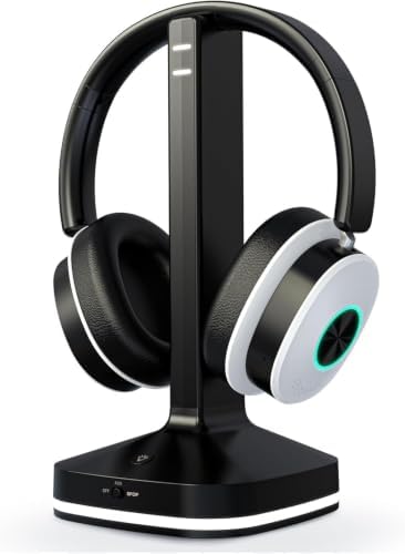 Earbay Wireless Headphones for TV, TV Headphones, Bluetooth Headphone with Transmitter & Charging Base, No Delay Over Ear Headset for Seniors, 3 Audio Modes, Ideal Gifts for Parents, Black & White by Earbay