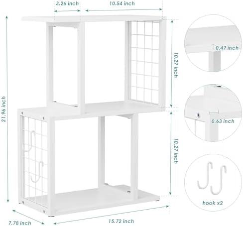 Small Desktop Bookshelf Organizer, White 3-Tier Desk Shelf with Metal Hook Workspace Organizers for Desk Organization and Office Storage Table Bookcase - Image 3