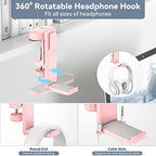 KDD Rotatable Headphone Hanger - 3 in 1 Under Desk Clamp Controller Stand Replaceable Cup Holder - Compatible with Universal Headset, Controller, Cup(Pink) - Image 3