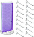 Azar Displays 700508-PUR-4C16 8-Inch W by 20-Inch H Revolving Black Pegboard Counter Display with 16-Pack of 4 inch Locking Hooks, Purple by AzarDisplays