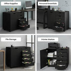 Naomi Home Amy 5-Drawer Rolling Office File Cabinet - Black - Image 7