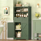TEENFON Bathroom Cabinet with Adjustable Shelf & 2 Drawers, Farmhouse Storage Cabinet with 2 Doors, Kitchen Storage Cabinets for Living Room, Entryway, Home Office, Forest Green - Image 2