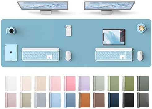 YSAGi Leather Desk Protector, Office Mat, Large Mouse Mat, Non-Slip PU Leather Blotter, Laptop Desk Mat, Waterproof Writing Pad for Office and Home(Sea Blue, 63" x 17.2") by YSAGi
