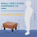 Small Foot Stool Ottoman, Faux Leather Footstool Ottoman Foot Rest for Couch, Rectangle Footstools and Ottomans Small for Living Room, Entryway and Bedroom (Bright Brown) - Image 2