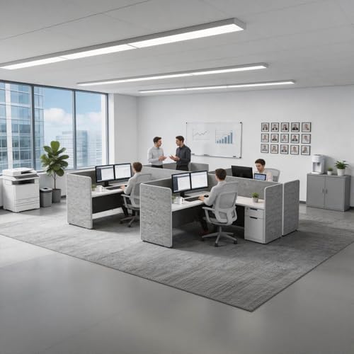 Modular Office Cubicle Workstation System with Privacy Panels, 59" x 59" L-Shaped Desk, Built-in Power Access, Lockable Storage Cabinet, Expandable 2, 4, 6 Person Team Layout for Corporate Offices - Image 4