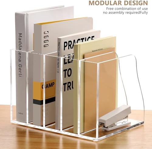 YUXUN Clear Acrylic Vertical File Organizer for Desk, 5 Compartments - Image 2