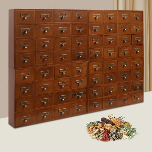 Vintage 64-Drawer Wooden Drawers Organizer, Stackable or Standalone Desktop Medicine Cabinet Organizer with Drawers & Labels Herbal、Tea Bag、Jewelry (Log Color) - Image 6