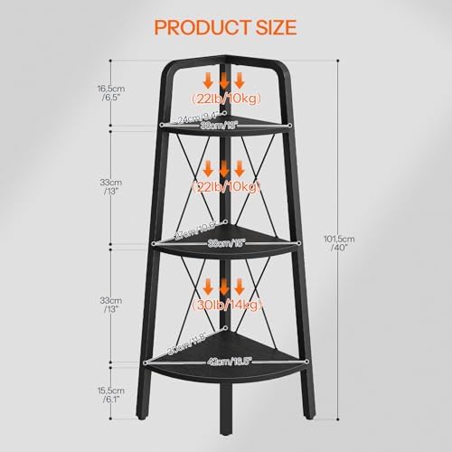 HOOBRO Corner Shelf, 3-Tier Corner Shelf Stand, 40" Tall Ladder Bookshelf, Industrial Corner Display Shelf Plant Stand for Living Room, Kitchen, Home Office, Black BB143CJ01 - Image 3