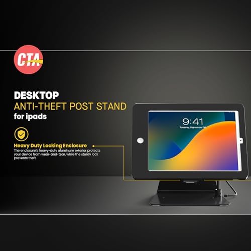 CTA Digital Desktop Anti-Theft Stand – Kiosk Stand with Stylus, Tether, and Aluminum Enclosure for iPad 11th Gen A16 11” - 10th Gen 10.9” - Air 4th & 5th Gen - 11” Pro & More - Black (PAD-DASB109) - Image 2
