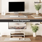 FITUEYES Wooden Monitor Stand Riser, 2-Tier Desk Storage Shelf, White - Image 4