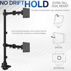VIVO Dual Ultra-Wide Monitor Extra Tall Desk Mount for up to 49 inch Ultrawides, Clamp-on Adjustable Stand Holds 44 lbs per Screen, VESA up to 100x100mm, Black, STAND-V120T - Image 3
