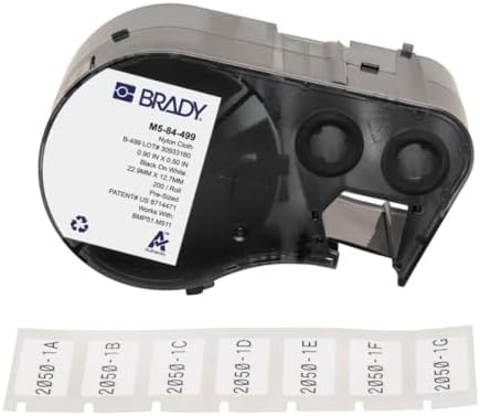 Brady Nylon Cloth Pre-Sized Labels for Label Printer BMP51/BMP53/M511-200 Self Adhesive Printer Labels - Waterproof Tape Printer Labels - Black on White (22.86mm x 12.70mm) - M5-84-499 by BradyCorp