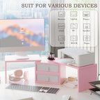 TEAMIX Pink Dual Monitor Stand Riser with 2 Drawers - Length and Angle Adjustable Double Corner Desk Shelf Organizer 37 inch for 2 Laptop/PC/Screen/TV (2 Drawers - 8''H) - Image 3