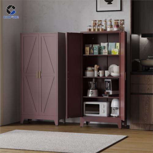 COFaR Metal Storage Cabinet with Shelves and Doors, 61in Tall, Walnut Red - Image 3