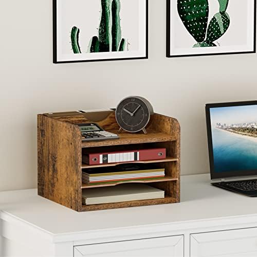 Snughome Vintage Wood File Organizer Desktop, 13.4’’ Document Letter Mail Tray Sorter with 3 Adjustable Shelves, Wooden Desktop Paper File Sorter Holder (Rustic Brown, 13.78’’L x 11.81’’W x 11.02’’H) - Image 3