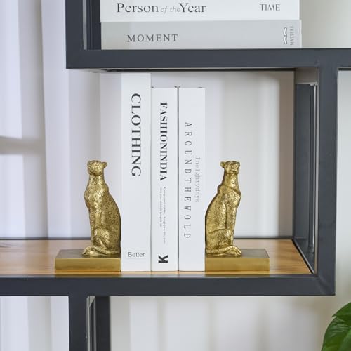 Gold Cheetah Book Ends, Decorative Leopard Bookends for Shelves - Image 6