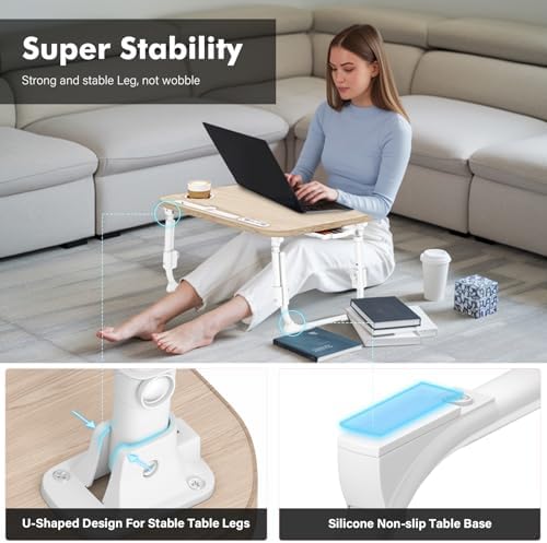 Lap Desk for Bed Adjustable Height, Foldable Bed Table with Storage Drawer, Tablet Slot & Cup Holder, Portable Laptop Stand for Bed & Sofa, Bed Desk for Adults & Kids, Glacier - Image 5