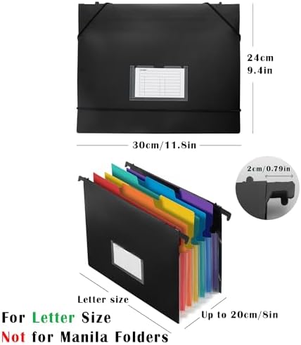 7-Pockets Hanging File Folder with Retractable Hooks for Filing Cabinet, Letter Size Expandable Accordion File Organizer with Elastic Band for File Frame or On-The-Go Use (3 Pack) - Image 6
