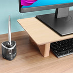Aothia 43 inch Oak Solid Wood Dual Monitor Stand for Desk, Cork Legs - Image 2