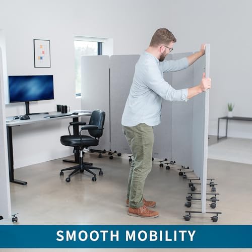 VIVO Freestanding 72 x 66 inch Privacy Panel, Mobile Cubicle Divider, x3 24 inch Wall Partitions, Gray, PP-3-T072G-M - Image 4