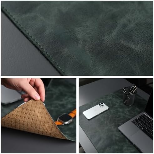 Jersey Genuine Calfskin Leather Desk Pad, Office Desk Mat with Non-Slip Bottom, Smooth Surface for Mouse & Keyboard, Desk Protector (14.6x31.5 inches) (Dark Green) - Image 6