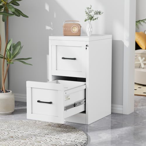 2-Drawer Metal File Cabinet with Lock, Narrow Vertical, White by Unknown