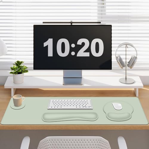4 PCS Mouse Pad Desk Mat Protector, Keyboard Wrist Rest + Comfortable Mouse Pad with Wrist Rest +Coaster, Large Gaming Mousepad for Computer Laptop, 35.4"X 15.7" Deskpad for Office Home I Bean Green - Image 6