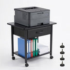 22" x 15" Under Desk Rolling Printer Stand, 2-Tier Industrial Mobile Printer Table with Strong Fabric Drawer, Storage Shelf, Steel Frame and Lockable Wheels, Printer Cart for Home Office (Black) by HUACZ