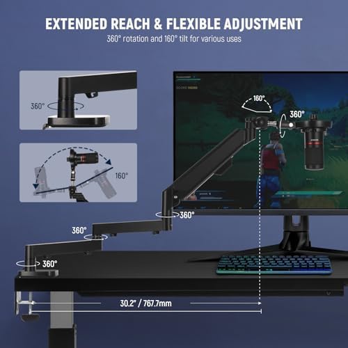 NEEWER Low Profile Mic Arm Desk Mount, 360° Swivel Boom Arm with Pneumatic Damping Adjustable, Cable Management, Compatible with Shure MV7 SM7B Blue Yeti Gaming Streaming Podcast Microphone, MS002 - Image 3