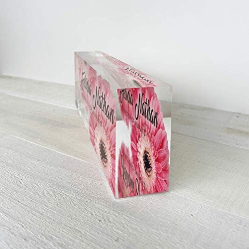 Artblox Office Desk Name Plate Personalized | Custom Name Plates for Desks | Pink Daises Design On Clear Acrylic Glass | Office Desk Decor - (8" x 2.5") - Image 3