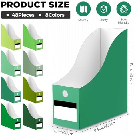 Jutom 48 Sets Cardboard Magazine Holders with Labels for School,Green - Image 2