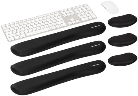 Mind Reader Ergonomic Keyboard and Mouse Wrist Rest Sets, Gaming Accessory, Memory Foam, 16.75" L x 3" W x 0.75" H, 6 pcs, Black by MindReader