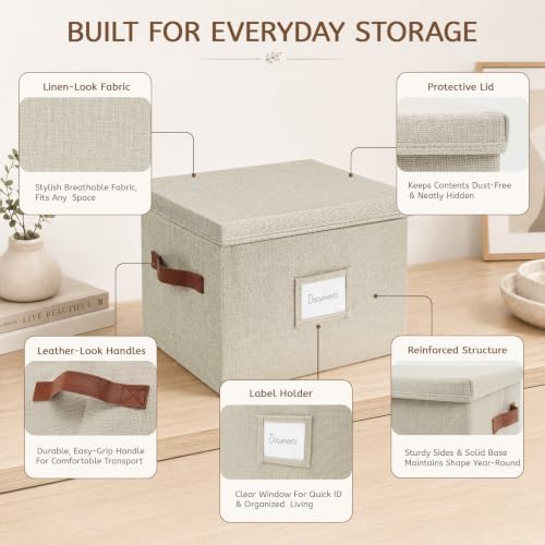 3-Pack Multi-Size Storage Boxes for Documents - Beige - Image 3